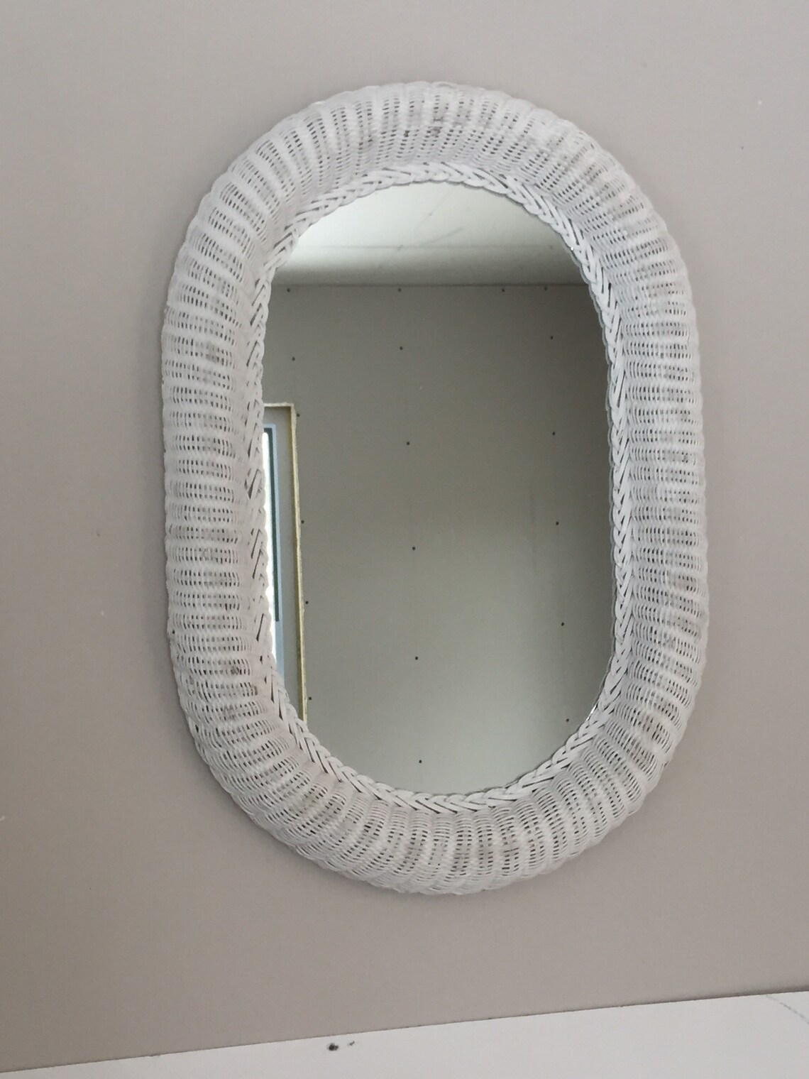 Rattan Mirror Vintage White Wicker Rattan Frame Oval. 60s Etsy Singapore
