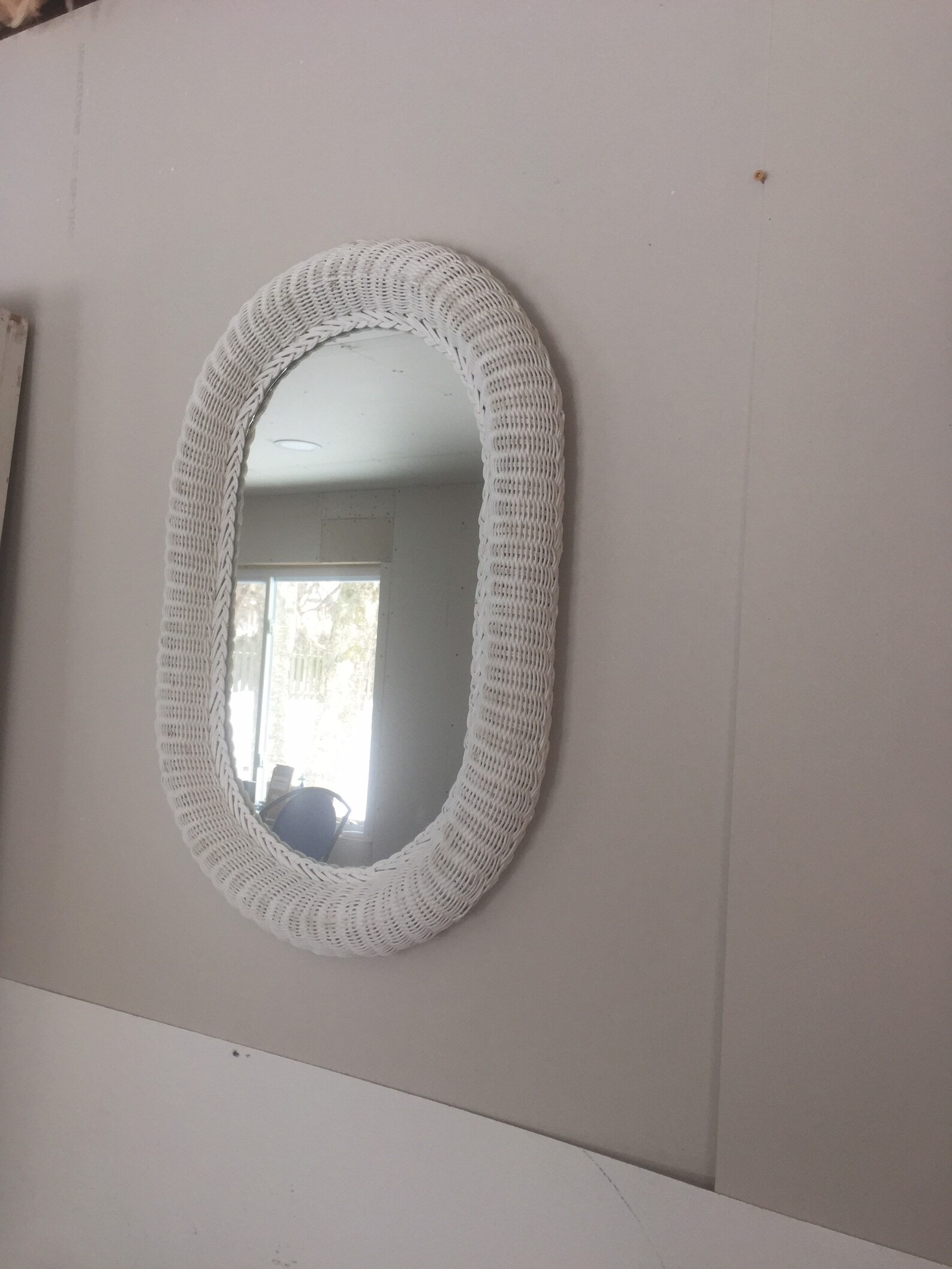 Rattan Mirror Vintage White Wicker Rattan Frame Oval. 60s Etsy Singapore
