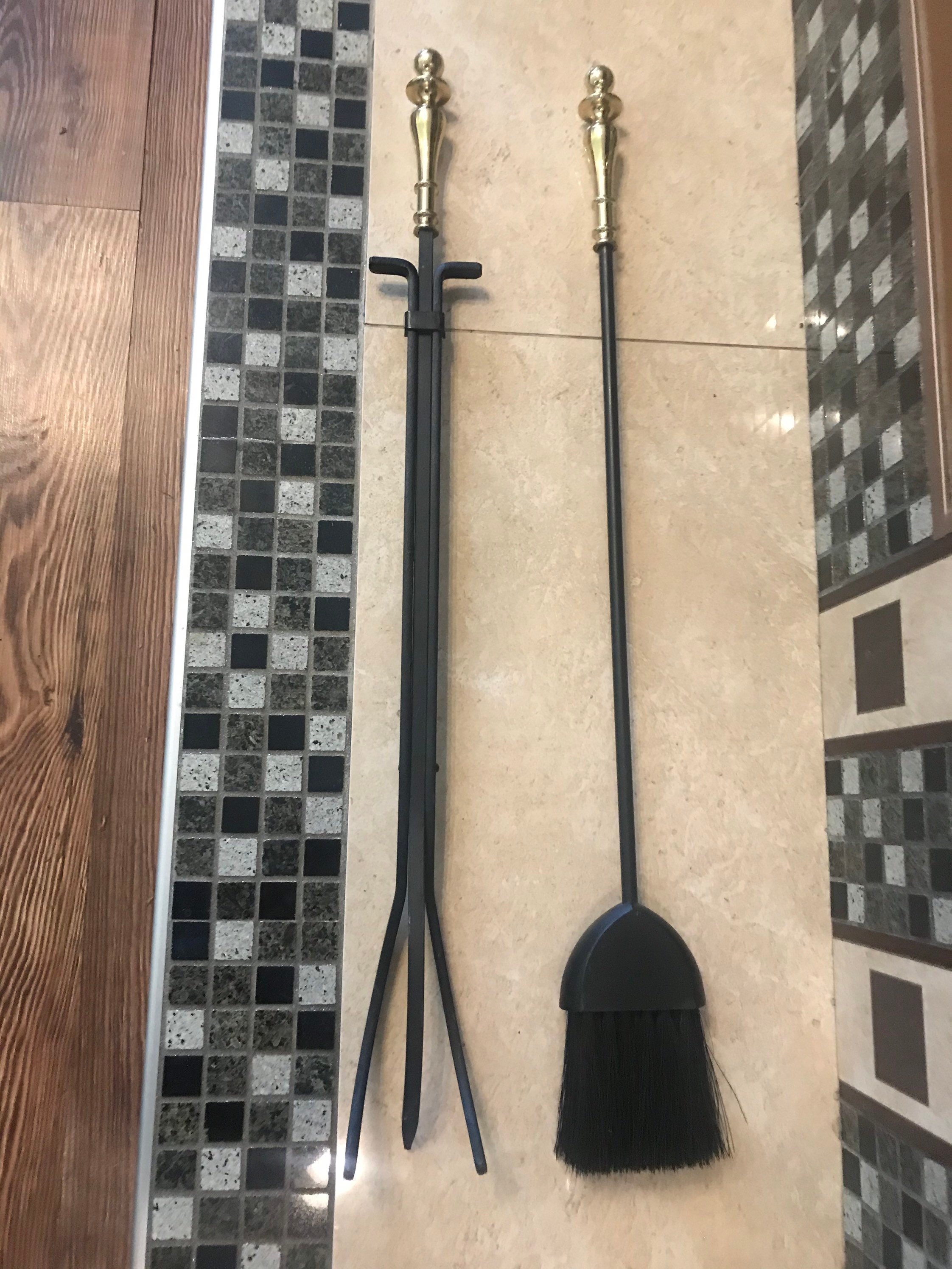 Fireplace set Vintage brass handle shovel broom brush Etsy