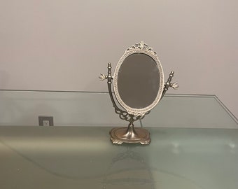 Vintage Oval pedestal table top mirror , Italian style