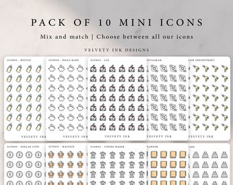 Pack of 10 mini icon sheets. Planner icon stickers journal decoration. Back to school sticker pack, choose ten sticker sheets mini icon pack