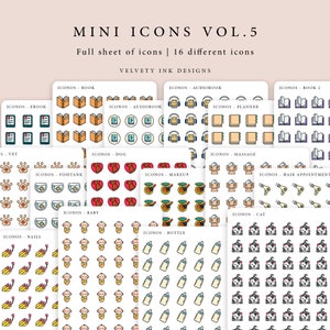 Coloured mini icons Vol 5, organization stickers planner icons colored stickers decoration, clear matte icons stickers minimal decoration