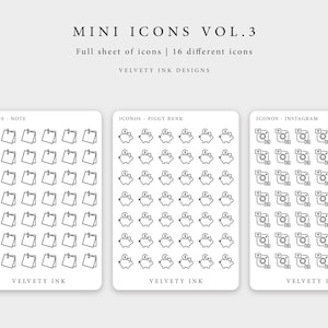 Hoja de pegatinas individuales con mini íconos, vol. 3. Lindas pegatinas con mini íconos para decoración de diarios y planificadores. Pegatinas minimalistas y funcionales para planificadores.