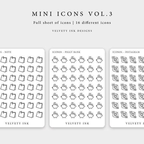 Single Mini Icons Stickers sheet Vol.3 | Cute mini icon stickers planner and journal decoration| Minimal and functional planner stickers