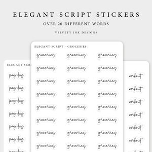 Elegant Script Stickers sheet, stickers for planner and journal decoration| Minimal and functional planner stickers | Planner stickers