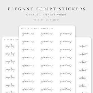 Elegant Script Stickers sheet, stickers for planner and journal decoration| Minimal and functional planner stickers | Planner stickers