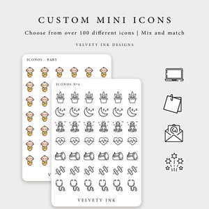 Custom Mini Icons Stickers sheet decoration stickers. Minimal planner stickers functional mini icons stickers, custom icon stickers