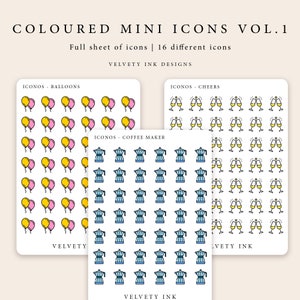 Coloured mini icons Vol 1, icon stickers planner mini icons, clear matte icons stickers minimal decoration | Planner stickers decoration