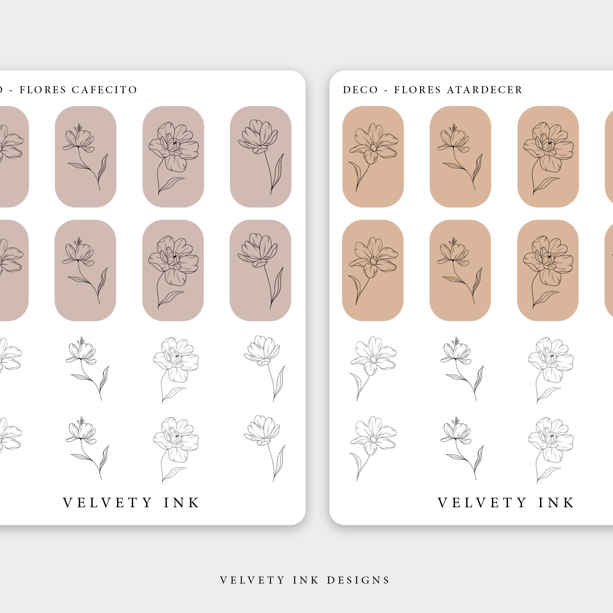 Linear Flowers Stickers | Decorative Flower Planner Sticker Aesthetic ...