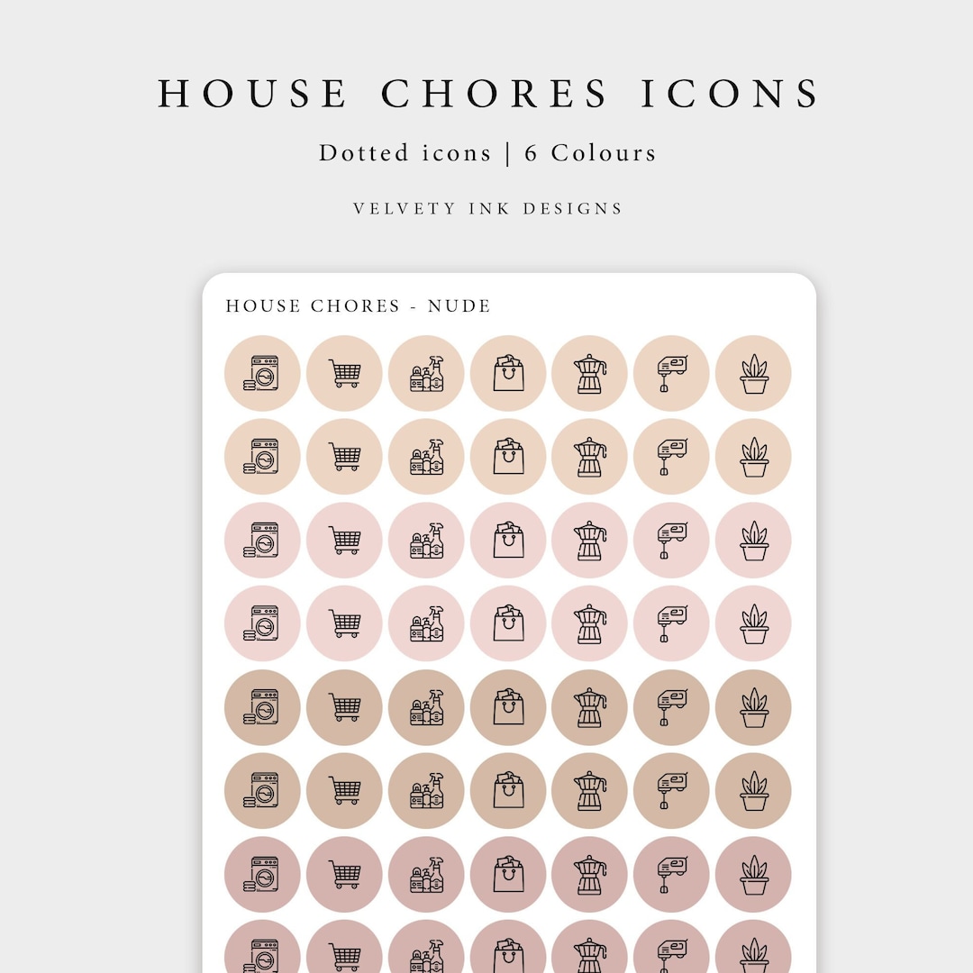 House Chores Icons Stickers Clear Matte Style. Journal Household Icon ...