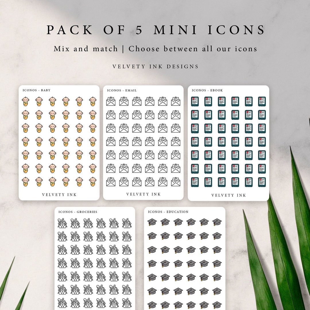 Pack of 5 Mini Icon Sheets. Planner Icon Stickers Journal Decoration ...