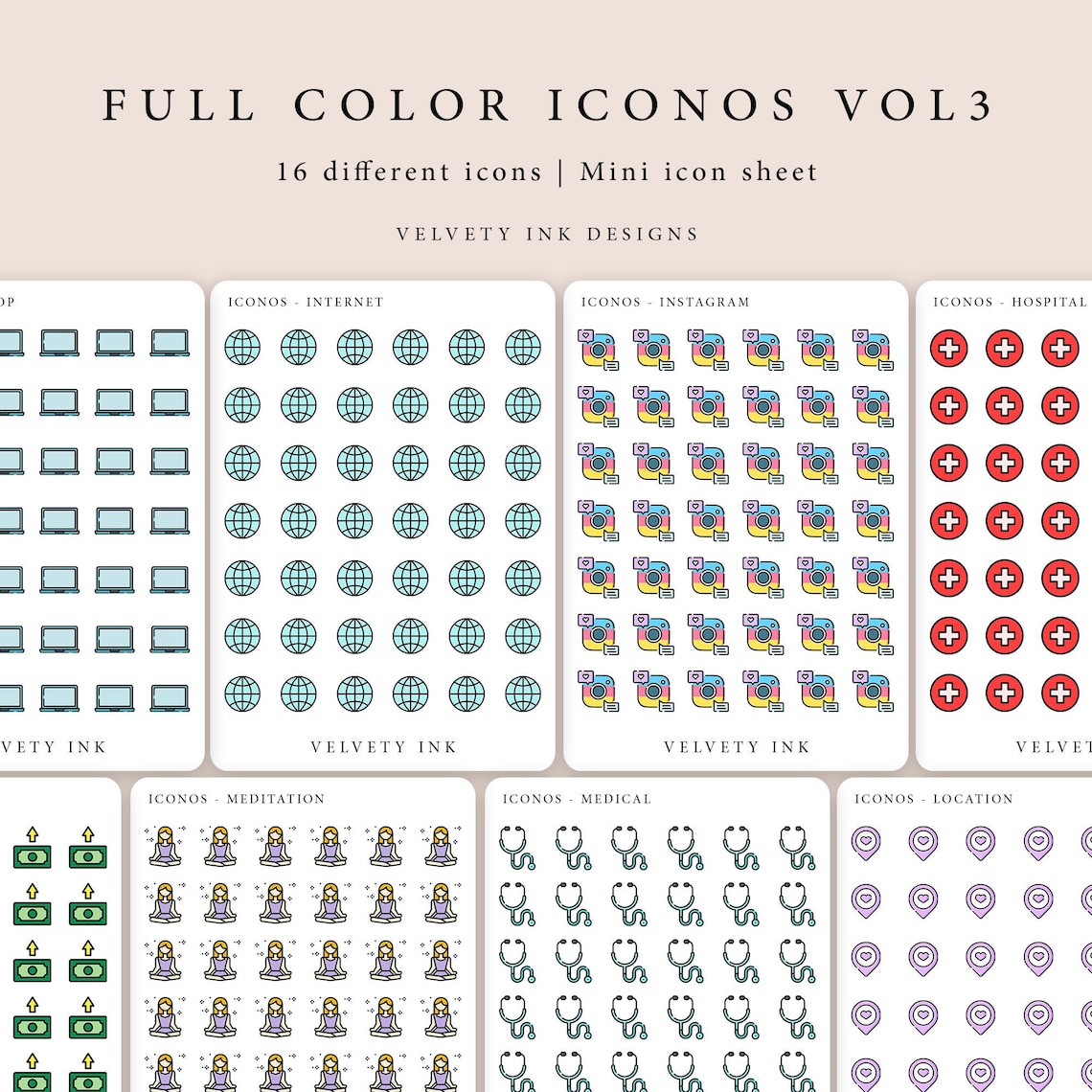 Single Colored Mini Icons Stickers Sheet Vol.3 Cute Icon Sticker in ...