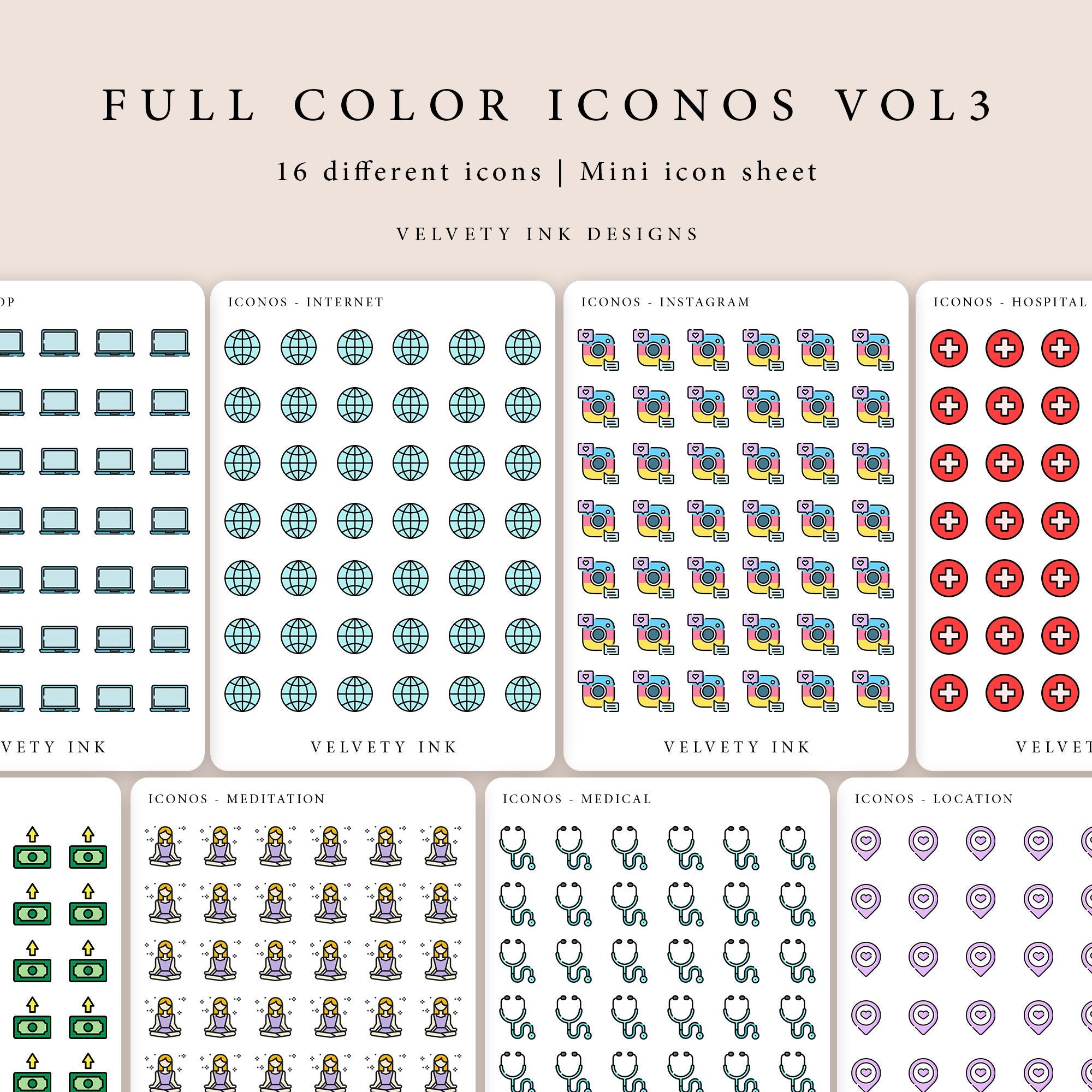 Single Colored Mini Icons Stickers Sheet Vol.3 Cute Icon Sticker in ...