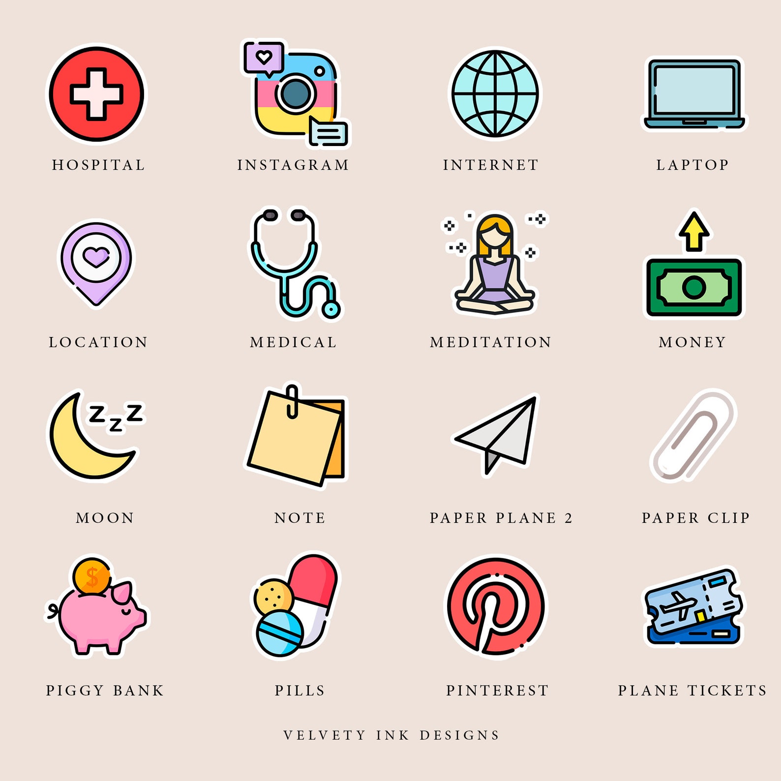 Single Colored Mini Icons Stickers Sheet Vol.3 Cute Icon Sticker in ...