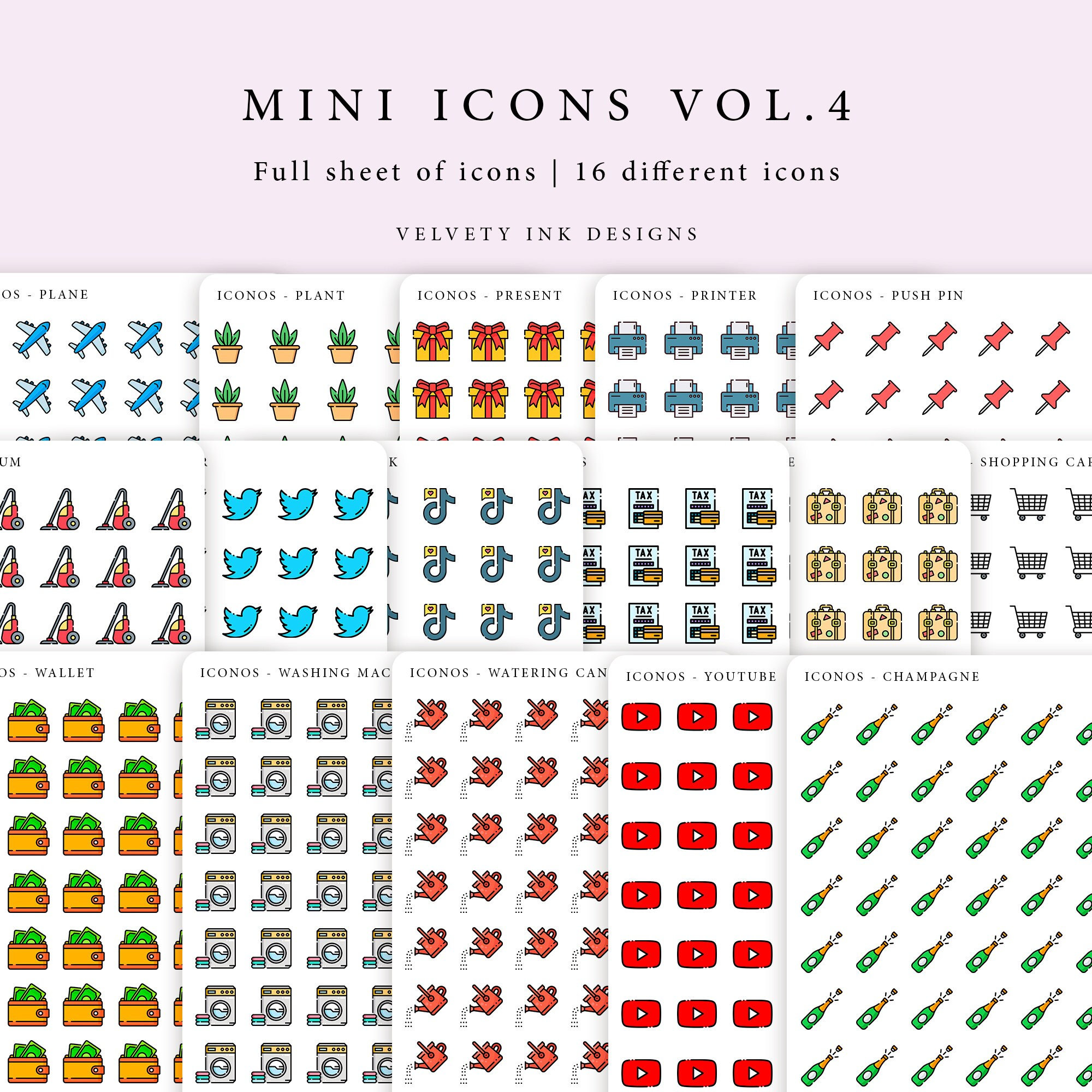 Colored Single Mini Icons Stickers Vol.4 | Transparent Cute Mini Icon ...