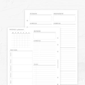 One week in four pages A5 planner insert, undated weekly planner insert, elegant weekly organizer, weekly agenda A5 insert