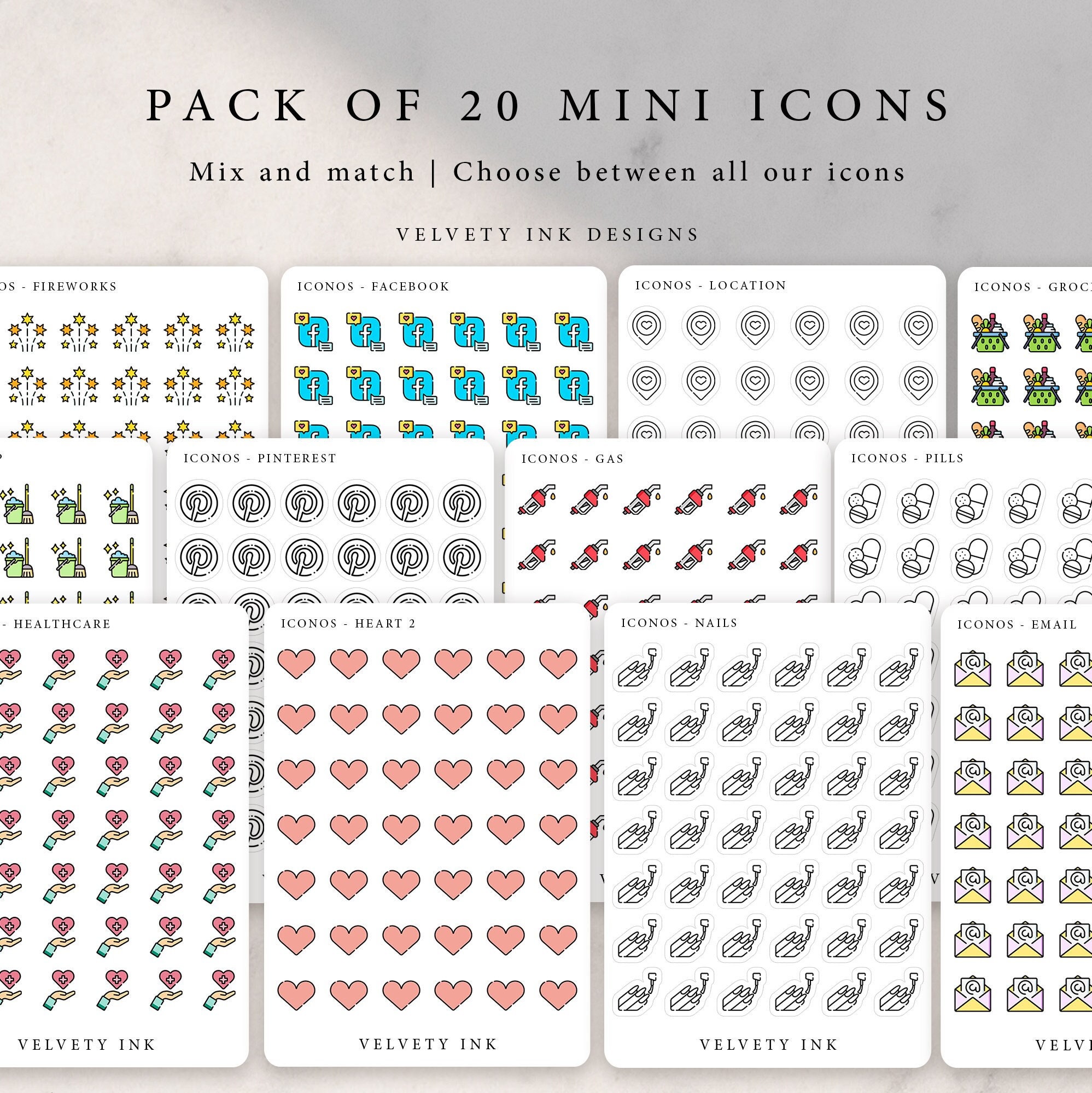 Pack of 20 Mini Icon Sheets. Planner Icon Stickers Journal Decoration ...