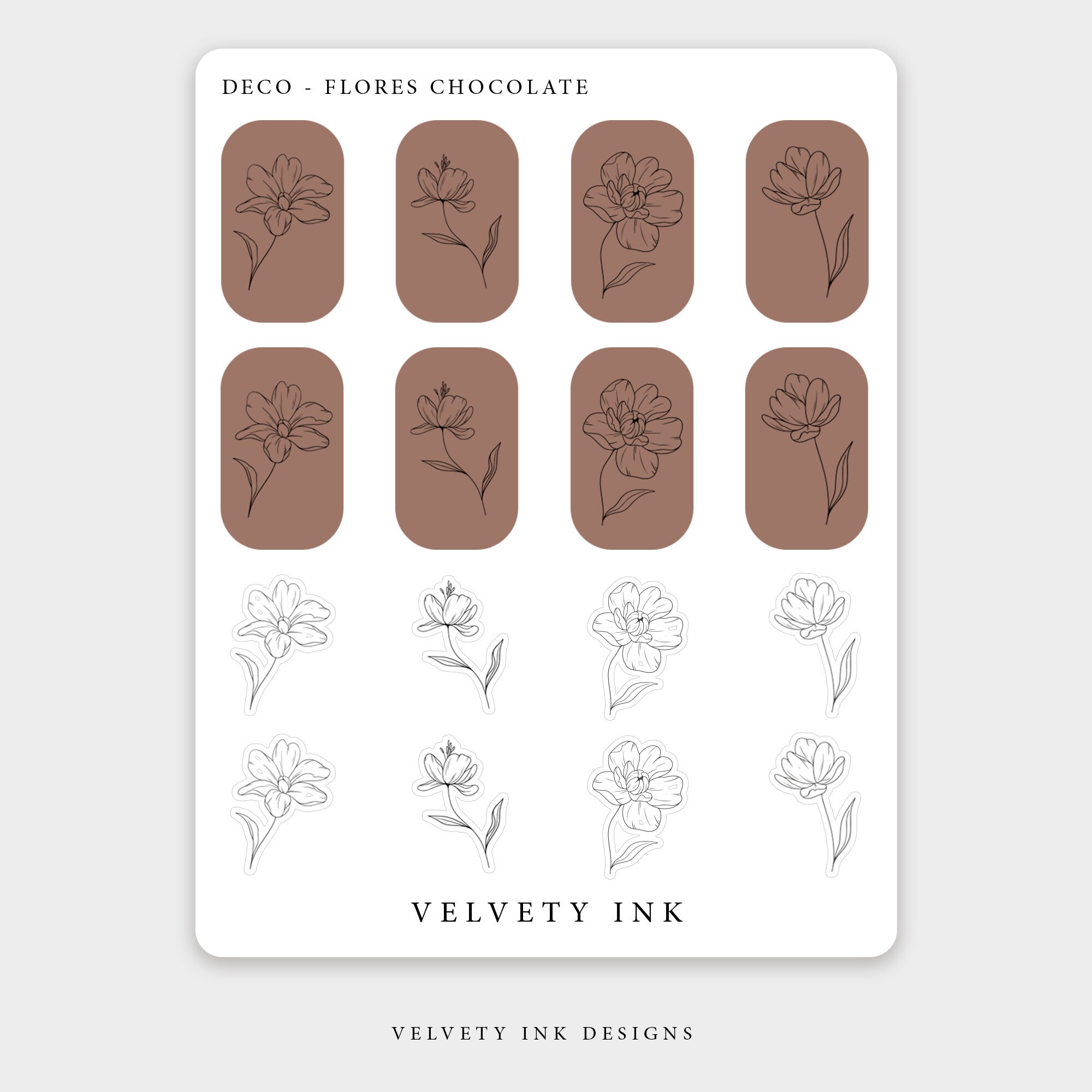 Linear Flowers Stickers | Decorative Flower Planner Sticker Aesthetic ...