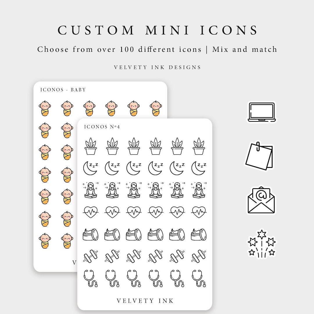 Custom Mini Icons Stickers Sheet Decoration Stickers. Minimal Planner ...