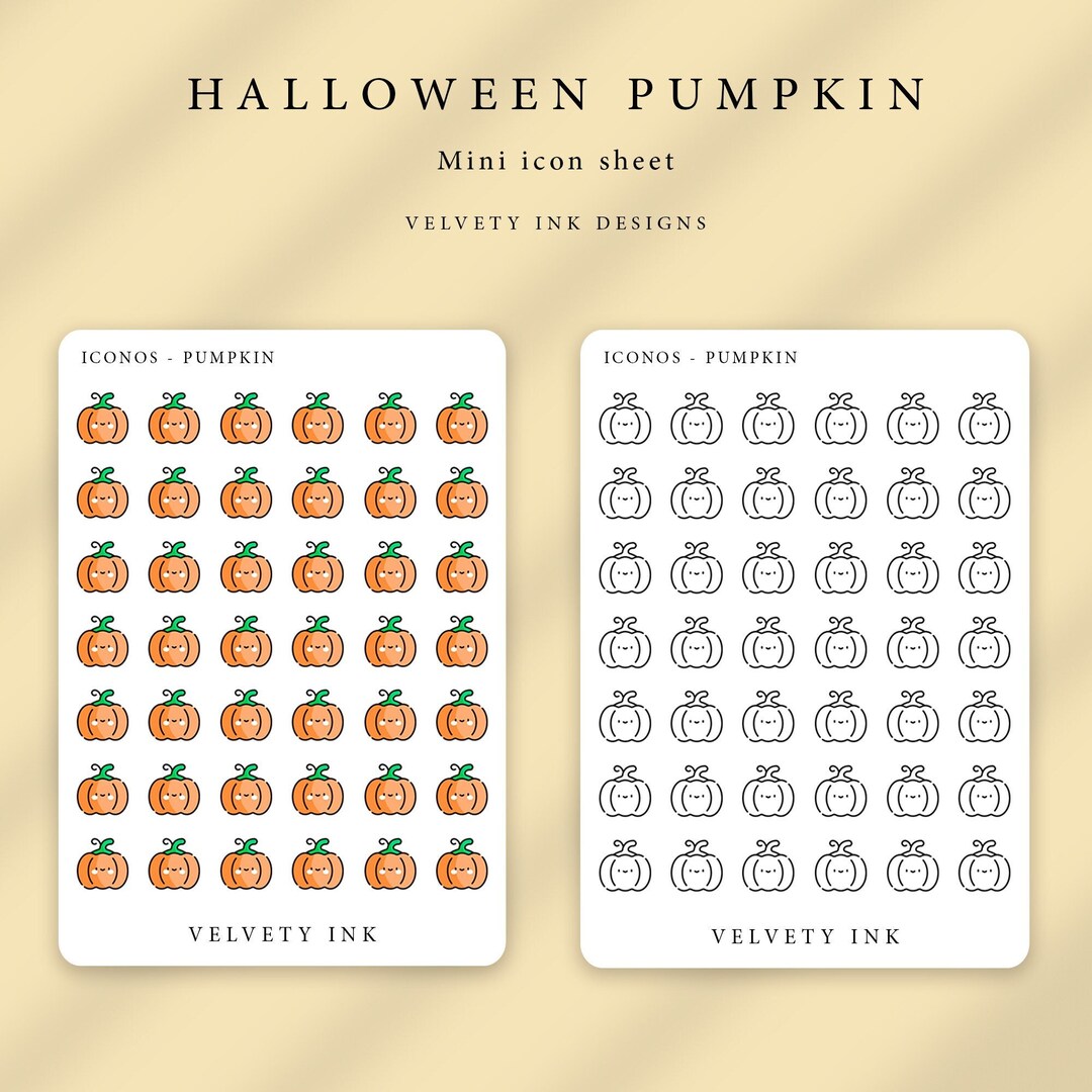 Halloween Pumpkin Sticker Sheet. Planner Stickers Cute Pumpkin Minimal ...