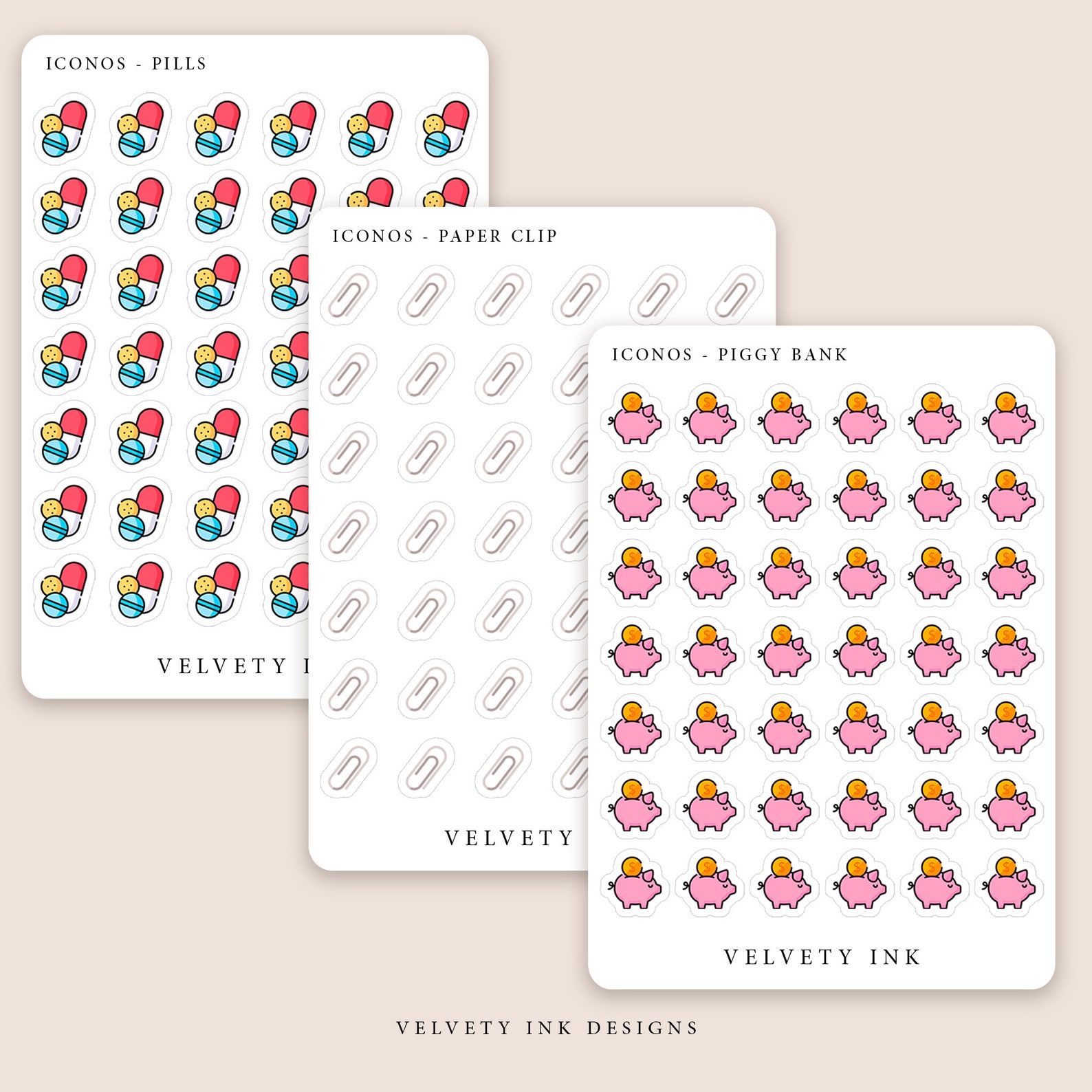 Single Colored Mini Icons Stickers Sheet Vol.3 Cute Icon Sticker in ...