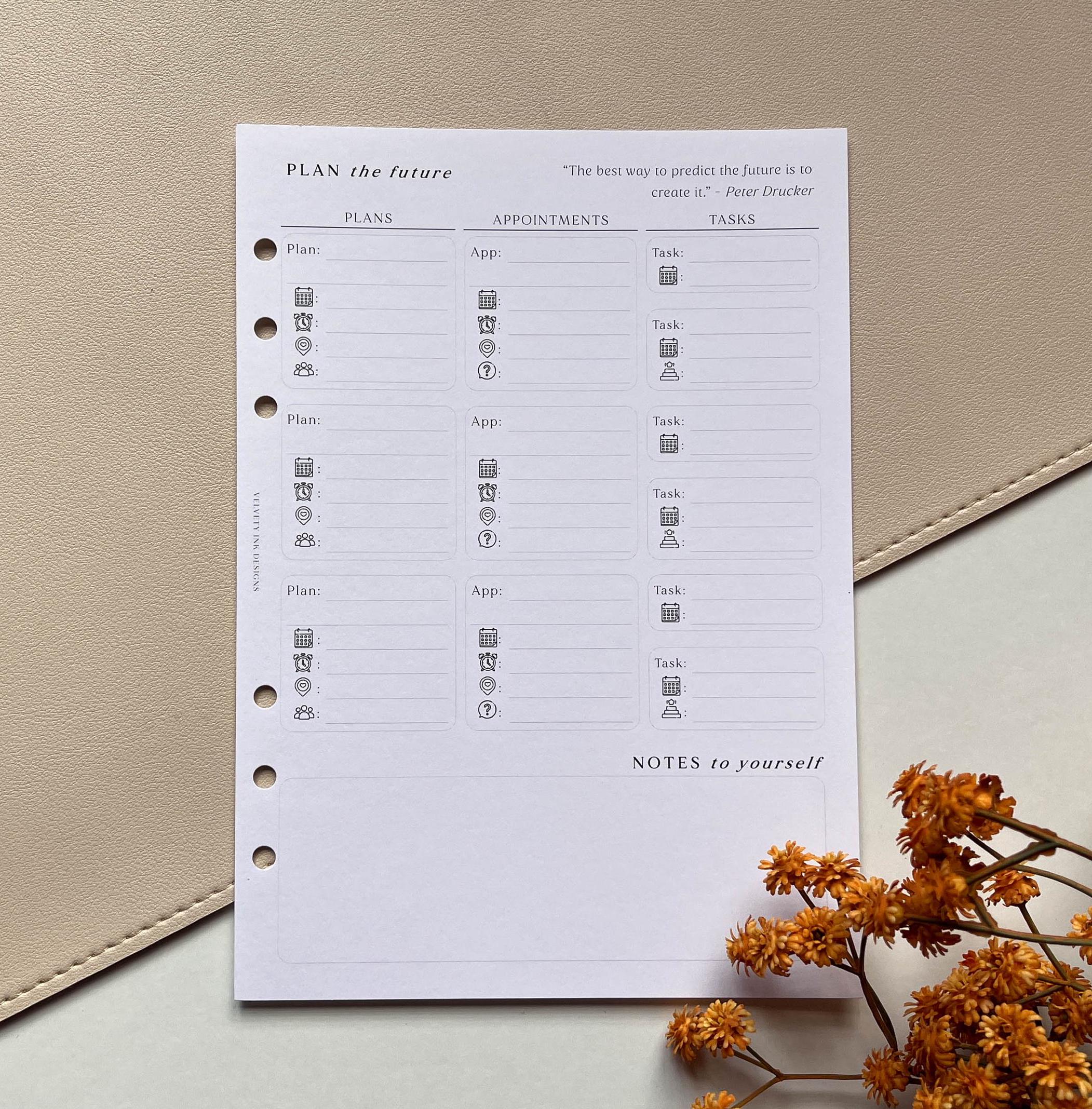 Planner Inbox Insert Plan the Future Insert for A5 Planners, Improved Inbox Insert, Ring ...