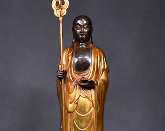 Exquisite and rare gilt copper Ksitigarbha Bodhisattva statue made by Chinese antiques