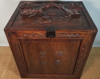 Exquisite and rare rosewood Fushou Pavilion Ruyi handle multi-treasure box ornament made by Chinese antiques