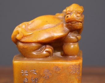 Chinese antique hand-carved exquisite and rare field yellow stone auspicious beast dragon turtle leisure seal ornaments