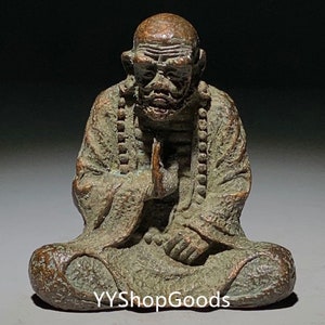 Exquisite Rare Pure Copper Bodhidharma Patriarch Buddha Statue Ornament Made by Chinese Antiques