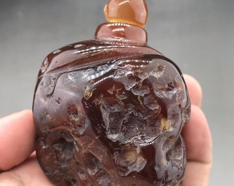 Snuff Bottle Brazil Agate Hand Carved /" Natural Stone Swirl Top Collecto
