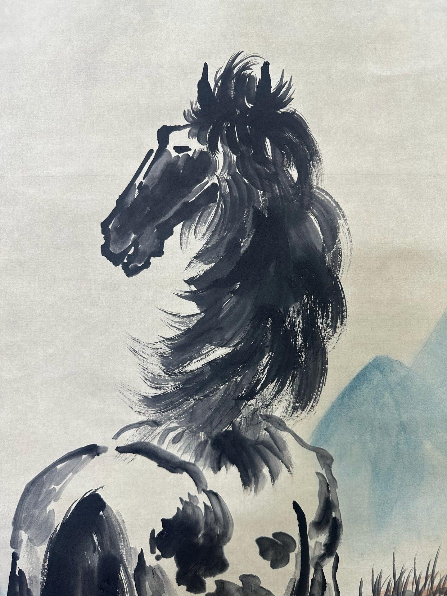 中国美術 中国骨董品コレクション第AX32号：疾走する馬を描いた精緻な絵画と書