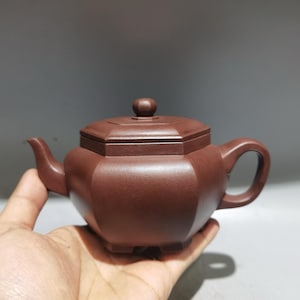 Chinese antique pure hand-painted clay exquisite rare hexagonal teapot purple clay teapot tea set ornaments