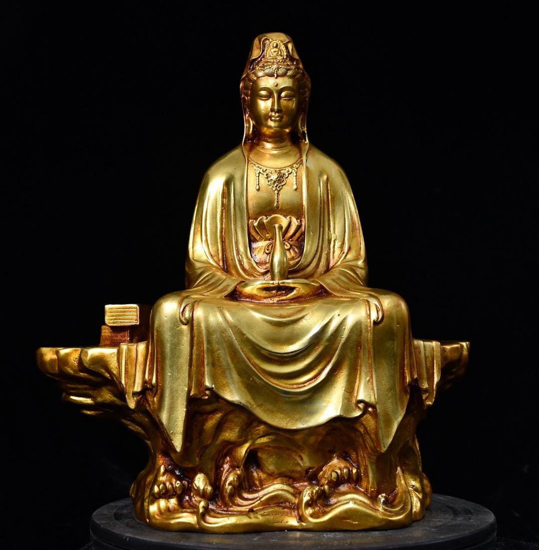 古銅　観音像　中国美術　仏像　ヴィンテージ　仏教美術　寺院　銅製 銅金観音菩薩坐像 塗金仏 鍍金仏 チベット仏教 仏教美術 仏像