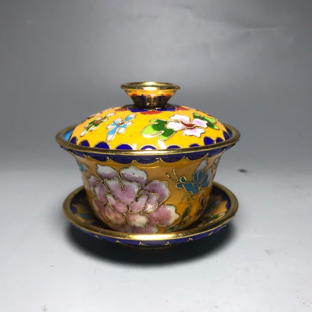 Exquisite and Rare Pure Copper Cloisonné Floral Pattern Tureen Ornament ...