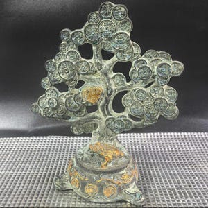 Chinese antique pure hand-made exquisite rare bronze cornucopia money tree statue ornaments
