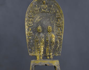 Exquisite bronze statue of the Two Immortals of Harmony, handcrafted from Chinese antiques.