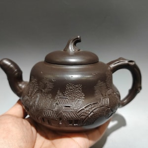 Chinese antique pure hand-painted clay exquisite rare landscape pattern teapot purple clay teapot tea set ornaments