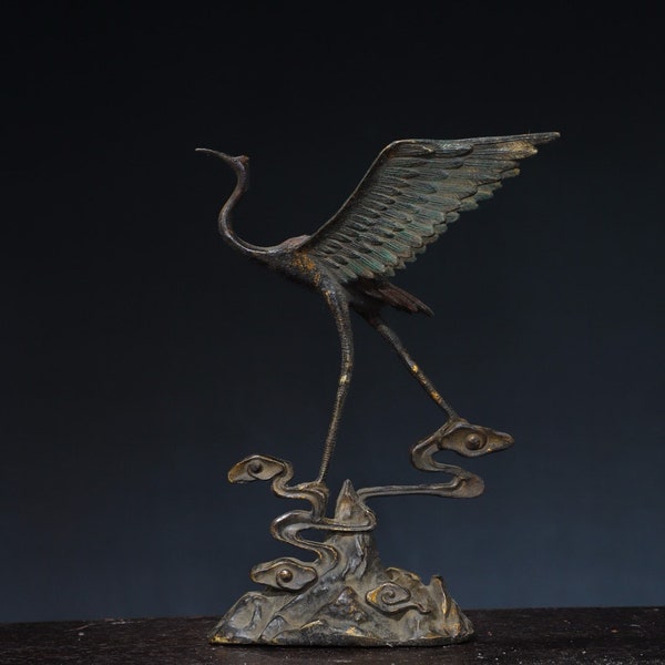 Chinese antique collection exquisite and rare pure copper crane statue ornaments