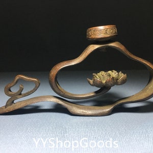 Chinese Antique Handcrafted Exquisite Rare Pure Copper Cloud Vessel Backflow Incense Burner Ornament
