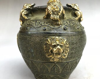 古代中国の青銅像から手彫りされた銭壺 - Etsy 日本