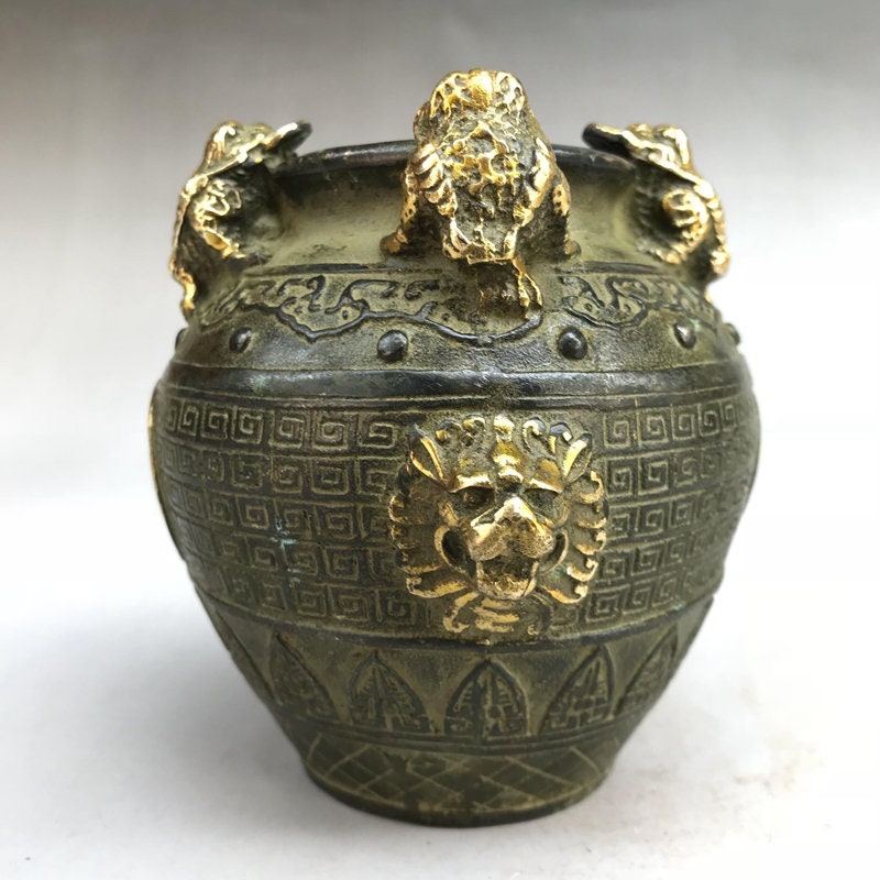 古代中国の青銅像から手彫りされた銭壺 - Etsy 日本
