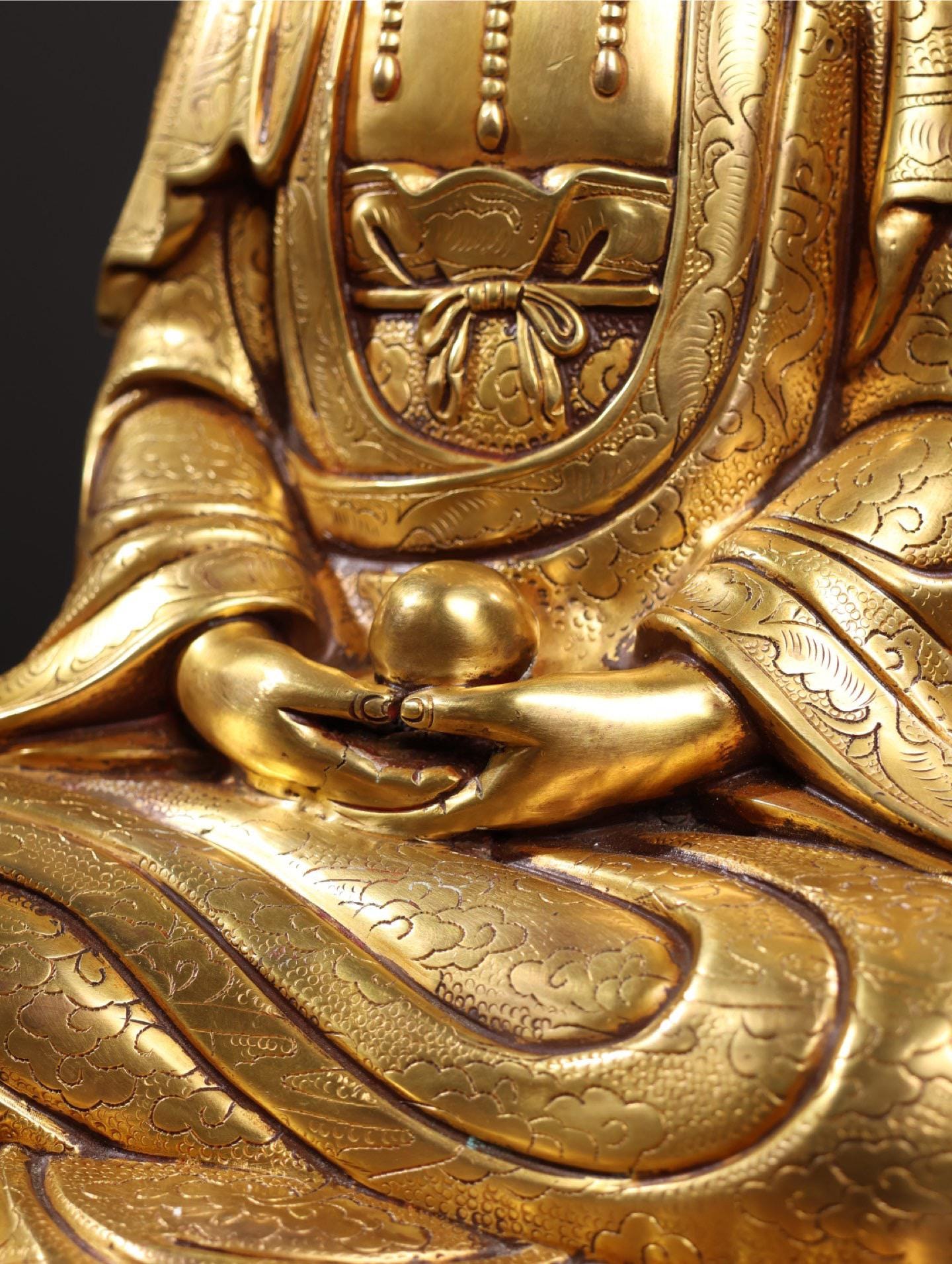 中国・観音菩薩立像・仏像・仏教美術・骨董 中国の骨董品から手作りされた精巧な純銅製の観音菩薩像。 - Etsy 日本