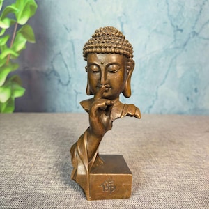 Chinese antique handcrafted exquisite rare pure copper Sakyamuni Buddha head statue ornaments