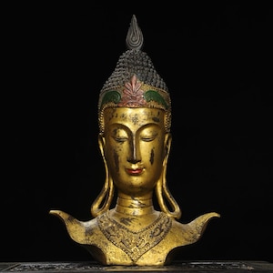 Chinese antique handmade exquisite rare pure copper Sakyamuni Buddha head statue ornaments