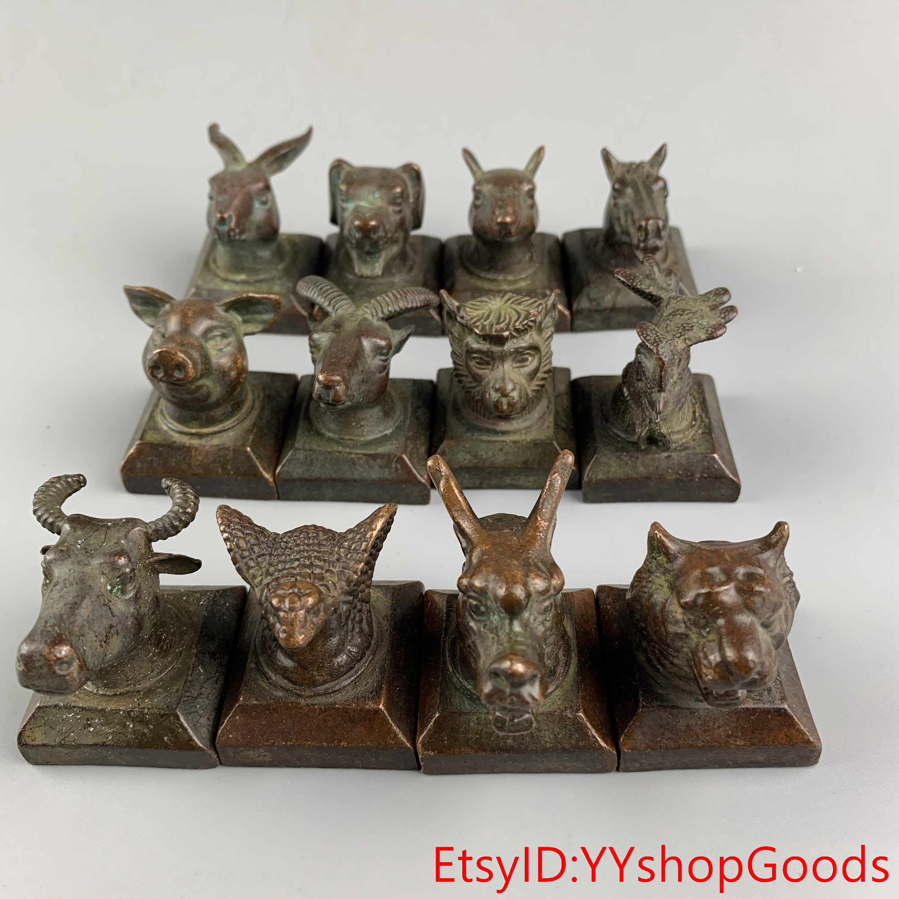 Chinese Antique Handmade Twelve Zodiac Seal Zodiac Statuerare Etsy