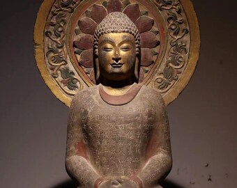 Collection of boutique large bluestone painted Sakyamuni Buddha statue ornaments
