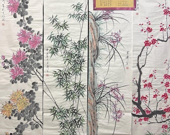 Chinese Antique Collection No. WB9: Calligraphy and Paintings of the "Four Gentlemen" (Plum Blossom, Orchid, Bamboo, and Chrysanthemum)