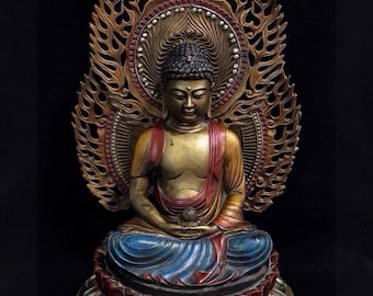 Exquisita estatua de Buda Shakyamuni en bronce puro hecha a mano de antigüedades chinas.