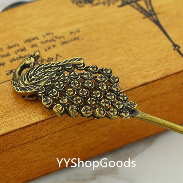 Handmade pure copper hairpin peacock tea needle household Pu'er pry tea tea knife kung fu tea ceremony spare parts tea cake open tea cone